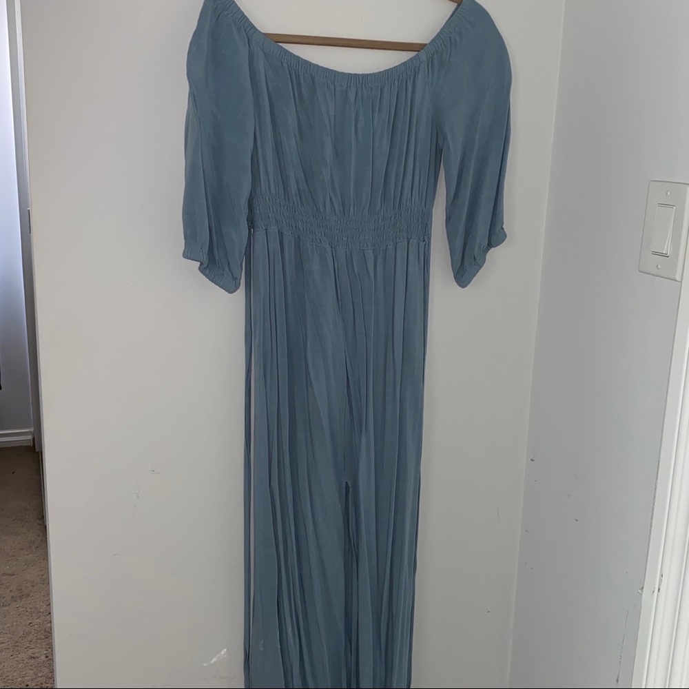 Light blue open slit maxi dress